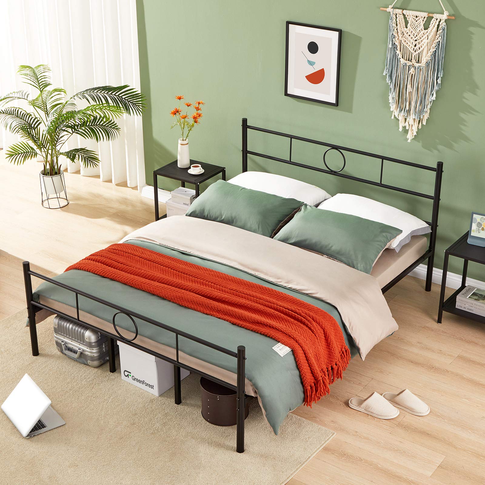 GreenForest Full Size Bed Frame with Headboard, 8 Middle